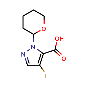 Chemical structure of 4-fluoro-2-tetrahydropyran-2-yl-pyrazole-3-carboxylic acid , CAS 2816913-51-4, AChemBlock V154779