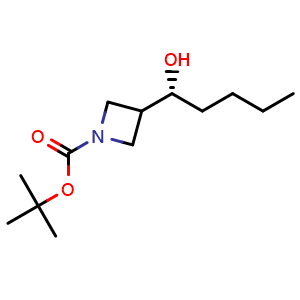 Chemical structure of tert-butyl 3-[(1R)-1-hydroxypentyl]azetidine-1-carboxylate , CAS 2920206-42-2, AChemBlock V154805