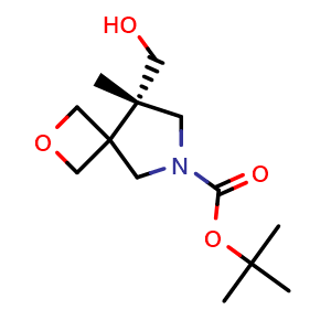 Chemical structure of tert-butyl (5S)-5-(hydroxymethyl)-5-methyl-2-oxa-7-azaspiro[3.4]octane-7-carboxylate , CAS 2920198-43-0, AChemBlock V154824