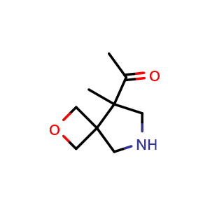 Chemical structure of 1-(5-methyl-2-oxa-7-azaspiro[3.4]octan-5-yl)ethanone , CAS 2920425-05-2, AChemBlock V154837
