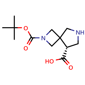 Chemical structure of (5R)-2-tert-butoxycarbonyl-2,7-diazaspiro[3.4]octane-5-carboxylic acid , CAS 2920000-60-6, AChemBlock V154846