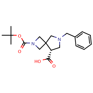 Chemical structure of (5R)-7-benzyl-2-tert-butoxycarbonyl-2,7-diazaspiro[3.4]octane-5-carboxylic acid , CAS 2920197-30-2, AChemBlock V154848