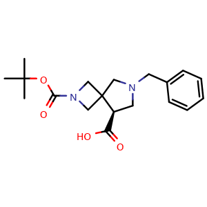Chemical structure of (5S)-7-benzyl-2-tert-butoxycarbonyl-2,7-diazaspiro[3.4]octane-5-carboxylic acid , CAS 2813308-30-2, AChemBlock V154849