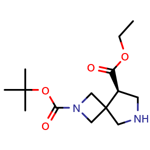 Chemical structure of O2-tert-butyl O5-ethyl (5R)-2,7-diazaspiro[3.4]octane-2,5-dicarboxylate , CAS 2920206-23-9, AChemBlock V154854