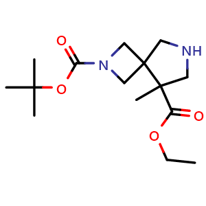 Chemical structure of O2-tert-butyl O5-ethyl 5-methyl-2,7-diazaspiro[3.4]octane-2,5-dicarboxylate , CAS 2813308-88-0, AChemBlock V154855