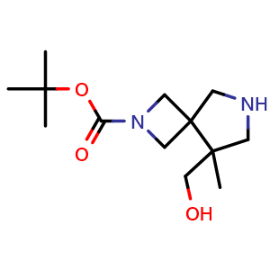 Chemical structure of tert-butyl 5-(hydroxymethyl)-5-methyl-2,7-diazaspiro[3.4]octane-2-carboxylate , CAS 2920407-10-7, AChemBlock V154861
