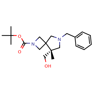 Chemical structure of tert-butyl (5R)-7-benzyl-5-(hydroxymethyl)-5-methyl-2,7-diazaspiro[3.4]octane-2-carboxylate , CAS 2920218-22-8, AChemBlock V154865