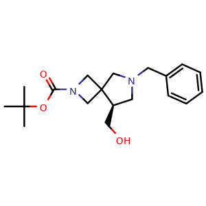 Chemical structure of tert-butyl (5S)-7-benzyl-5-(hydroxymethyl)-2,7-diazaspiro[3.4]octane-2-carboxylate , CAS 2920187-27-3, AChemBlock V154868
