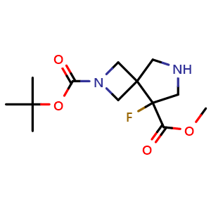 Chemical structure of O2-tert-butyl O5-methyl 5-fluoro-2,7-diazaspiro[3.4]octane-2,5-dicarboxylate , CAS 2920389-50-8, AChemBlock V154871
