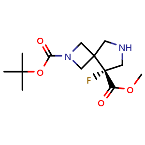 Chemical structure of O2-tert-butyl O5-methyl (5R)-5-fluoro-2,7-diazaspiro[3.4]octane-2,5-dicarboxylate , CAS 2920239-89-8, AChemBlock V154872