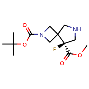 Chemical structure of O2-tert-butyl O5-methyl (5S)-5-fluoro-2,7-diazaspiro[3.4]octane-2,5-dicarboxylate , CAS 2920197-45-9, AChemBlock V154873
