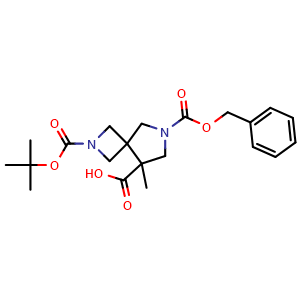 Chemical structure of 7-benzyloxycarbonyl-2-tert-butoxycarbonyl-5-methyl-2,7-diazaspiro[3.4]octane-5-carboxylic acid , CAS 2920400-88-8, AChemBlock V154889