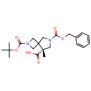 Chemical structure of (5R)-7-benzyloxycarbonyl-2-tert-butoxycarbonyl-5-methyl-2,7-diazaspiro[3.4]octane-5-carboxylic acid , CAS 2920232-80-8, AChemBlock V154890