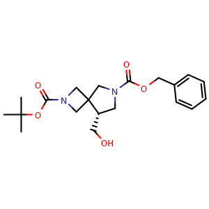 Chemical structure of O7-benzyl O2-tert-butyl (5R)-5-(hydroxymethyl)-2,7-diazaspiro[3.4]octane-2,7-dicarboxylate , CAS 2920239-61-6, AChemBlock V154895
