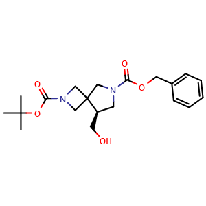 Chemical structure of O7-benzyl O2-tert-butyl (5S)-5-(hydroxymethyl)-2,7-diazaspiro[3.4]octane-2,7-dicarboxylate , CAS 2920198-57-6, AChemBlock V154896