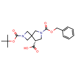 Chemical structure of (5R)-7-benzyloxycarbonyl-2-tert-butoxycarbonyl-2,7-diazaspiro[3.4]octane-5-carboxylic acid , CAS 2920207-18-5, AChemBlock V154897