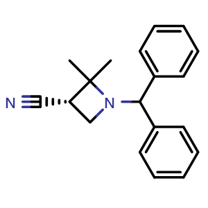 Chemical structure of (3S)-1-benzhydryl-2,2-dimethyl-azetidine-3-carbonitrile , CAS 2920206-73-9, AChemBlock V154906