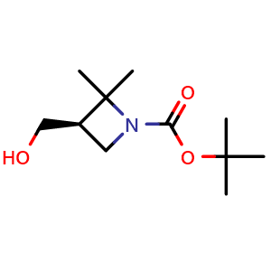 Chemical structure of tert-butyl (3R)-3-(hydroxymethyl)-2,2-dimethyl-azetidine-1-carboxylate , CAS 2920178-49-8, AChemBlock V154907