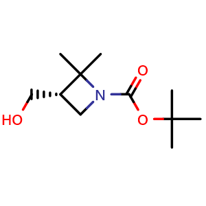 Chemical structure of tert-butyl (3S)-3-(hydroxymethyl)-2,2-dimethyl-azetidine-1-carboxylate , CAS 2920197-66-4, AChemBlock V154908