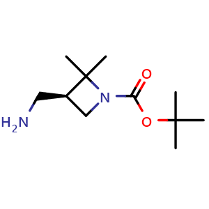Chemical structure of tert-butyl (3R)-3-(aminomethyl)-2,2-dimethyl-azetidine-1-carboxylate , CAS 2920239-63-8, AChemBlock V154913