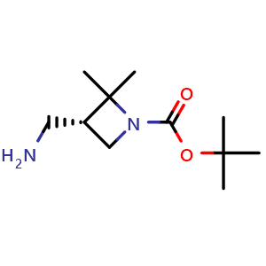 Chemical structure of tert-butyl (3S)-3-(aminomethyl)-2,2-dimethyl-azetidine-1-carboxylate , CAS 2920207-38-9, AChemBlock V154914