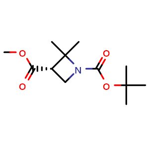 Chemical structure of O1-tert-butyl O3-methyl (3S)-2,2-dimethylazetidine-1,3-dicarboxylate , CAS 2920178-74-9, AChemBlock V154916