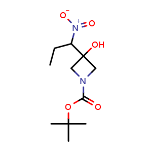 Chemical structure of tert-butyl 3-hydroxy-3-(1-nitropropyl)azetidine-1-carboxylate , CAS 2920389-48-4, AChemBlock V154921