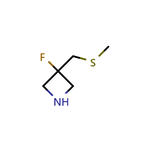 Chemical structure of 3-fluoro-3-(methylsulfanylmethyl)azetidine , CAS 2920398-94-1, AChemBlock V154936