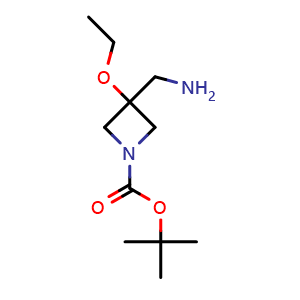Chemical structure of tert-butyl 3-(aminomethyl)-3-ethoxy-azetidine-1-carboxylate , CAS 2751611-38-6, AChemBlock V154944