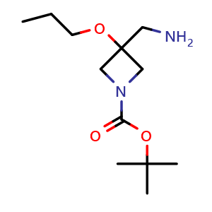 Chemical structure of tert-butyl 3-(aminomethyl)-3-propoxy-azetidine-1-carboxylate , CAS 2920408-06-4, AChemBlock V154945