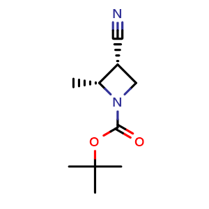 Chemical structure of tert-butyl (2R,3R)-3-cyano-2-methyl-azetidine-1-carboxylate , CAS 2920239-64-9, AChemBlock V154967