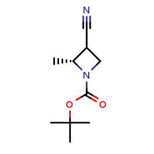 Chemical structure of tert-butyl (2R)-3-cyano-2-methyl-azetidine-1-carboxylate , CAS 2920319-45-3, AChemBlock V154969