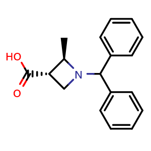 Chemical structure of (2R,3S)-1-benzhydryl-2-methyl-azetidine-3-carboxylic acid , CAS 2891581-35-2, AChemBlock V154970