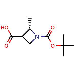 Chemical structure of (2S)-1-tert-butoxycarbonyl-2-methyl-azetidine-3-carboxylic acid , CAS 2920319-71-5, AChemBlock V154985
