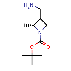 Chemical structure of tert-butyl (2R)-3-(aminomethyl)-2-methyl-azetidine-1-carboxylate , CAS 2920319-98-6, AChemBlock V154996