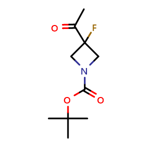 Chemical structure of tert-butyl 3-acetyl-3-fluoro-azetidine-1-carboxylate , CAS 2708281-07-4, AChemBlock V155004