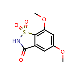 Chemical structure of 5,7-dimethoxy-1,1-dioxide-1,2-benzisothiazol-3(2H)-one , CAS 64404-51-9, AChemBlock V155061