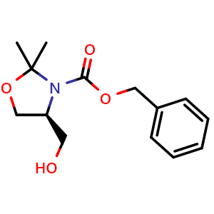 Chemical structure of (4S)-hydroxymethyl-2,2-dimethyl-oxazolidine-3-carboxylic acid benzyl ester , CAS 133464-36-5, AChemBlock V155075