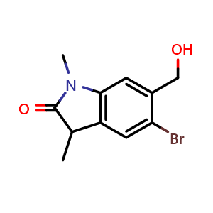 Chemical structure of 5-bromo-6-(hydroxymethyl)-1,3-dimethylindolin-2-one , AChemBlock V155081
