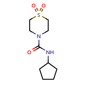 Chemical structure of 1,1-dioxo-thiomorpholine-4-carboxylic acid cyclopentylamide , CAS 1594043-29-4, AChemBlock V155083