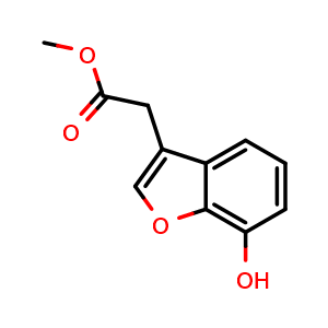Chemical structure of (7-hydroxy-benzofuran-3-yl)-acetic acid methyl ester , CAS 181052-63-1, AChemBlock V155087