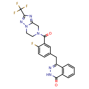 Chemical structure of 4-(4-fluoro-3-(2-(trifluoromethyl)-5,6,7,8-tetrahydro-[1,2,4]triazolo[1,5-a]pyrazine-7-carbonyl)benzyl)phthalazin-1(2H)-one , CAS 1358715-18-0, AChemBlock V155124