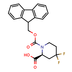 Chemical structure of (2S)-1-(9h-fluoren-9-ylmethoxycarbonyl)-4,4-difluoro-piperidine-2-carboxylic acid , CAS 1221793-52-7, AChemBlock V155130