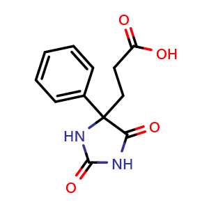 Chemical structure of 3-(2,5-dioxo-4-phenyl-imidazolidin-4-yl)propionic acid , CAS 30741-72-1, AChemBlock V155134