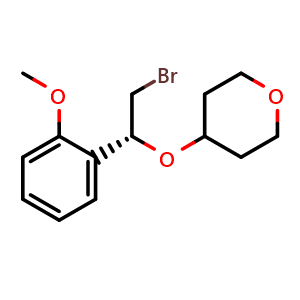 Chemical structure of 4-[(1R)-2-bromo-1-(2-methoxyphenyl)ethoxy]tetrahydro-2H-pyran , CAS 2098543-62-3, AChemBlock V155149
