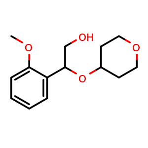 Chemical structure of -2-(2-methoxyphenyl)-2-((tetrahydro-2h-pyran-4-yl)oxy)ethanol , CAS 1434652-62-6, AChemBlock V155150