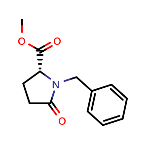 Chemical structure of (R)-Methyl 1-benzyl-5-oxopyrrolidine-2-carboxylate , CAS 143317-59-3, AChemBlock V155169