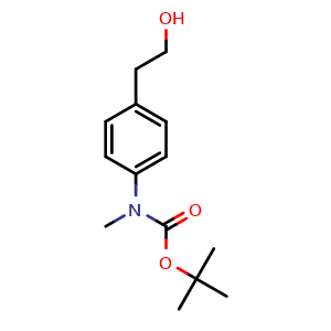 Chemical structure of tert-butyl 4-(2-hydroxyethyl)pheny l(methyl)carbamate , CAS 1637714-03-4, AChemBlock V155174
