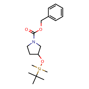 Chemical structure of benzyl 3-(tert-butyldimethylsilyloxy) pyrrolidine-1-carboxylate , CAS 877079-57-7, AChemBlock V155179