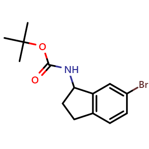 Chemical structure of tert-butyl 6-bromo-2,3-dihydro-1H-inden-1-ylcarbamate , CAS 1414958-70-5, AChemBlock V155185